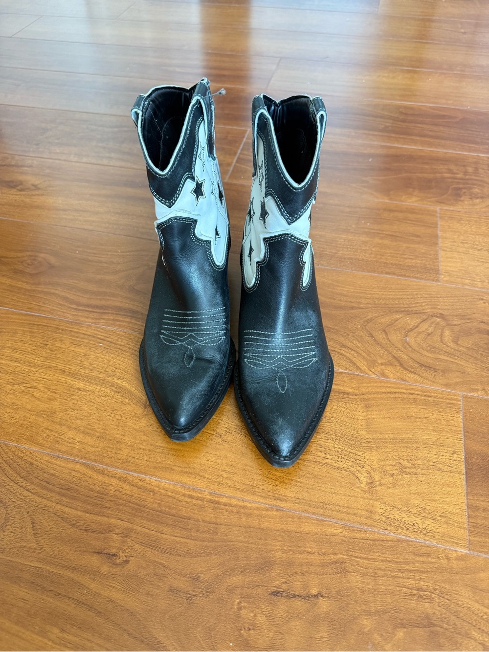 Zara Women's Black and White Western Ankle Boots